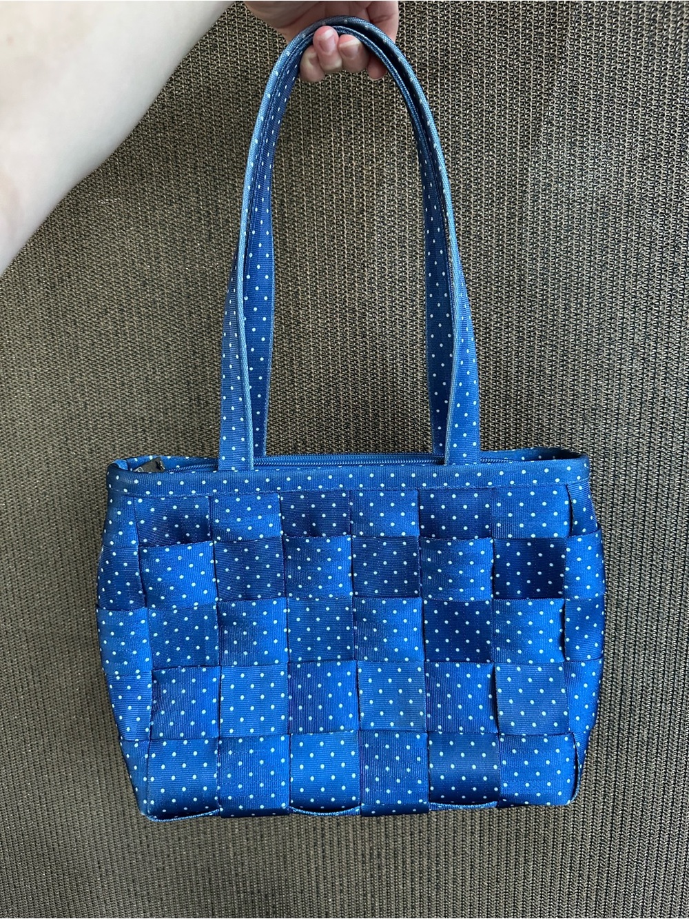 Harveys Blue Polka Dot Woven Tote